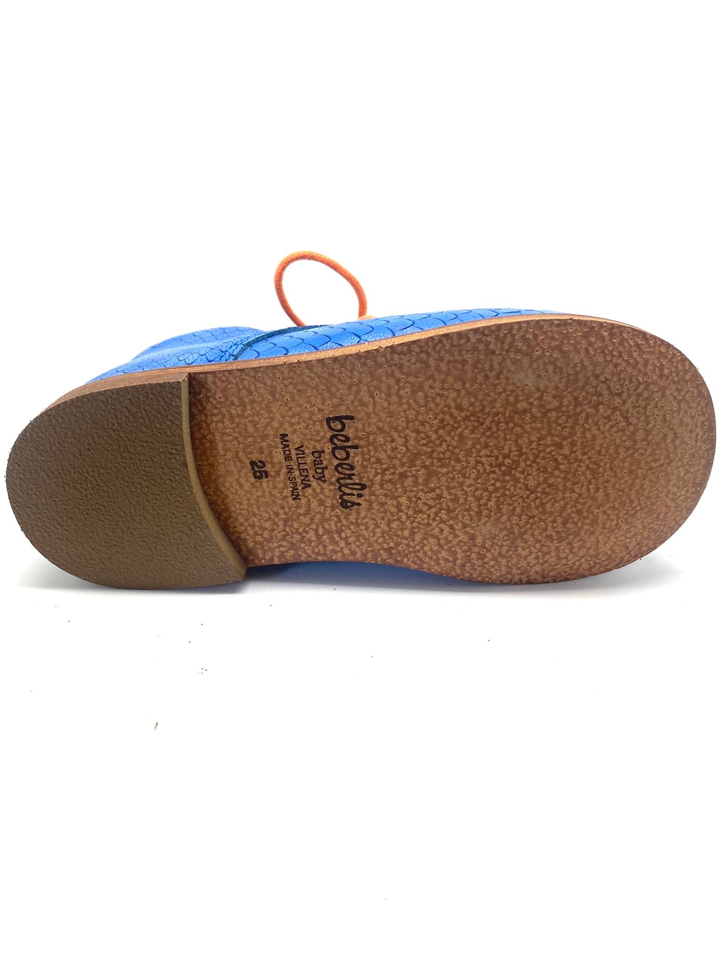 Beberlis blauw veterschoentje met oranje veter