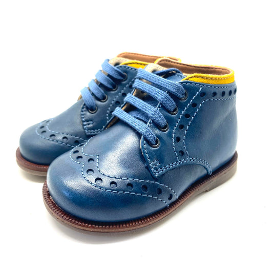 Beberlis veterschoen blauw met gele boord
