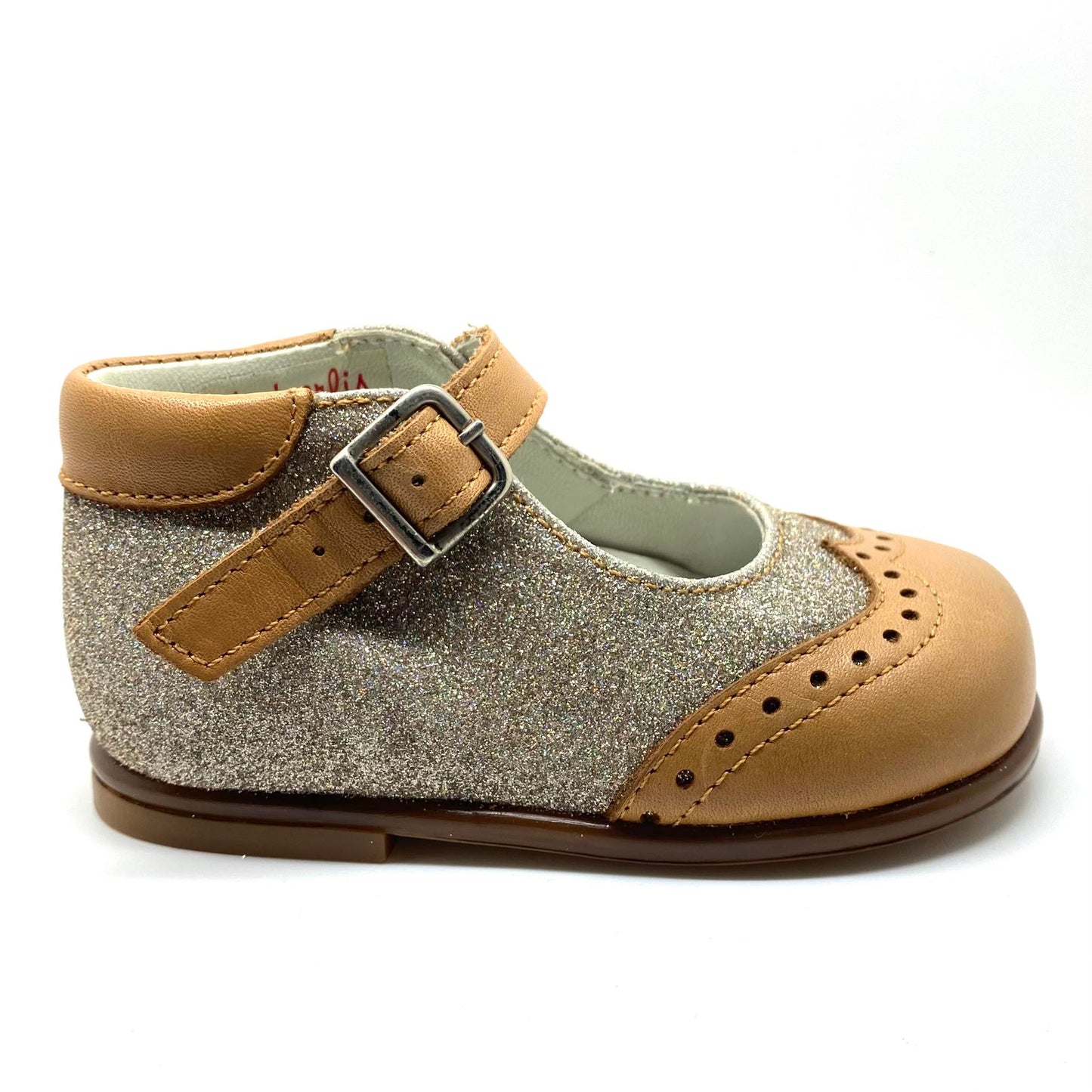 Beberlis schoentje cognac met gespen glitter