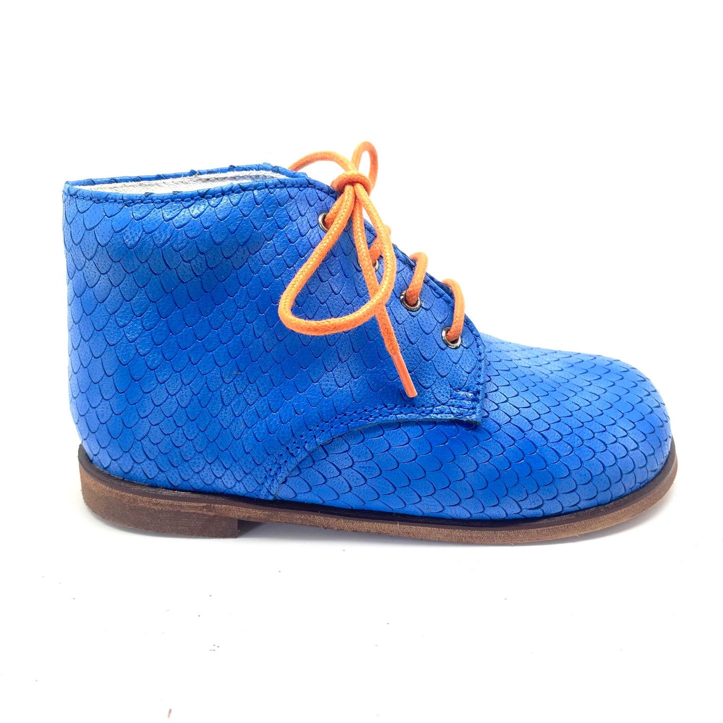 Beberlis blauw veterschoentje met oranje veter