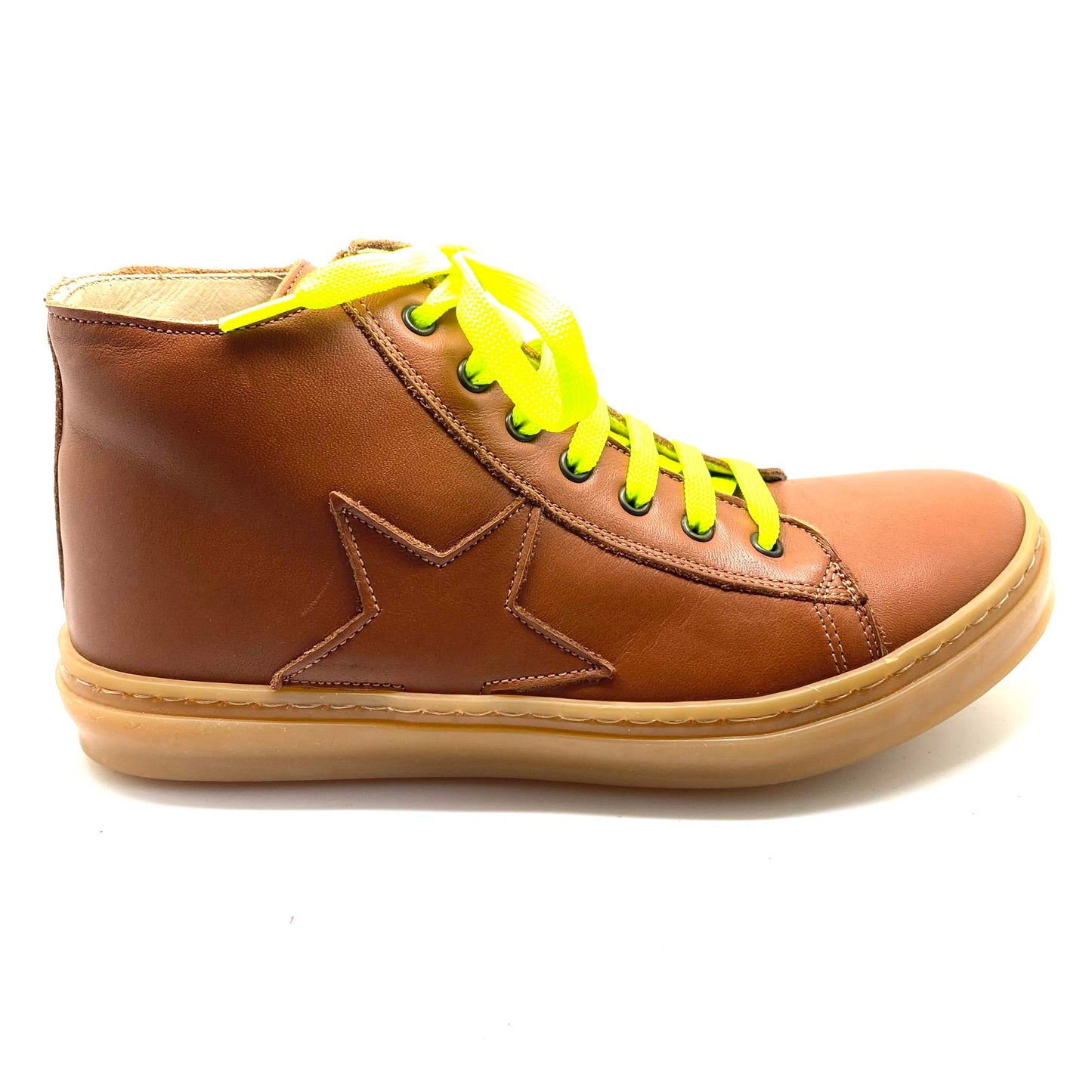 JFF sneaker cognac fluo gele veter met rits