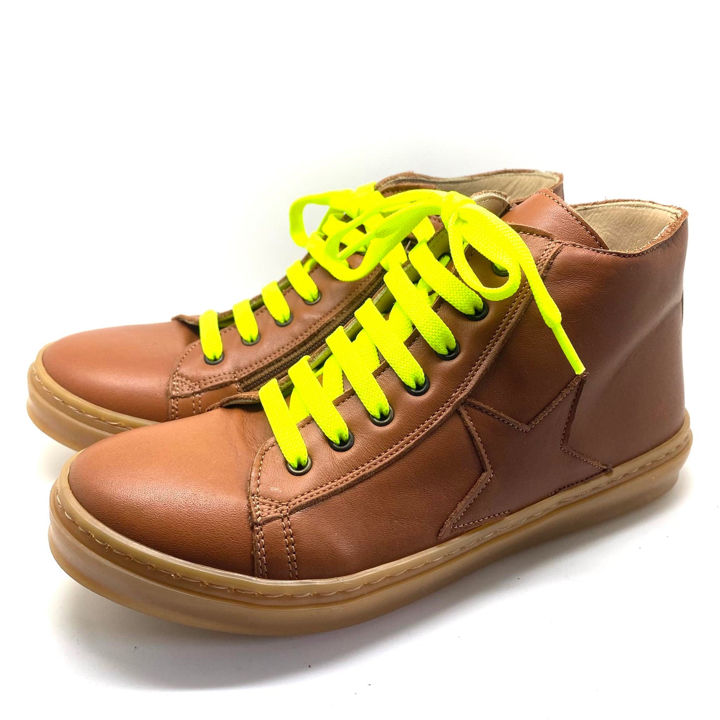 JFF sneaker cognac fluo gele veter met rits