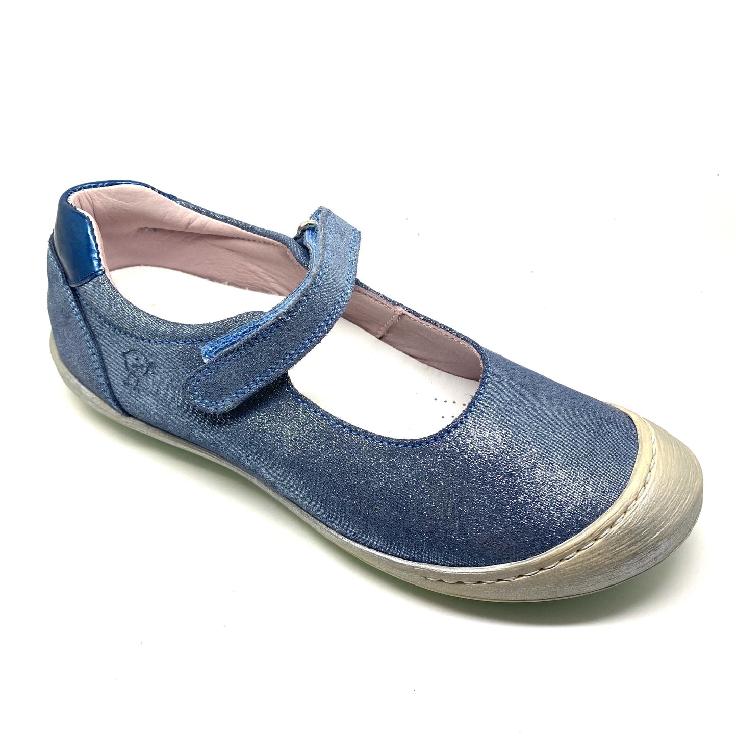 Rondinella ballerina blauw met velcro en rubberen tip