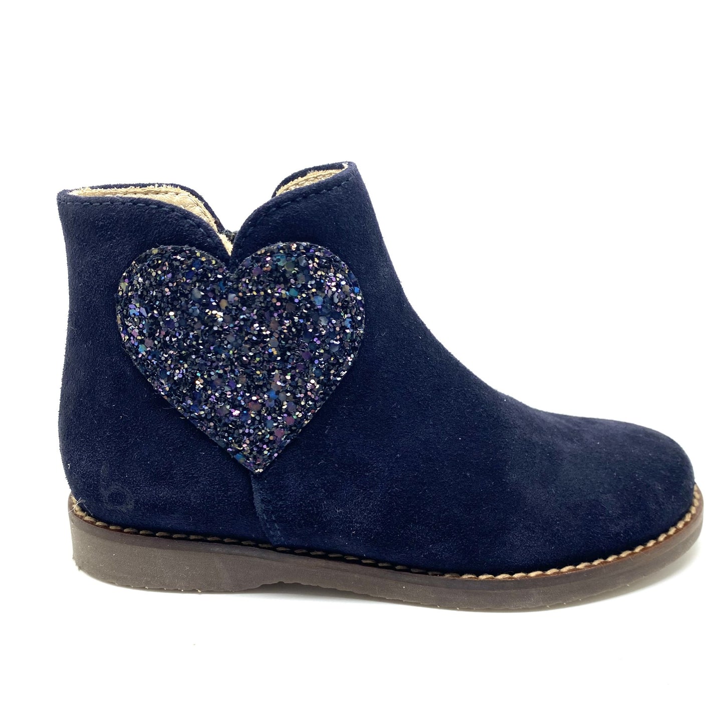 Beberlis lage laars blauw met glitter hart