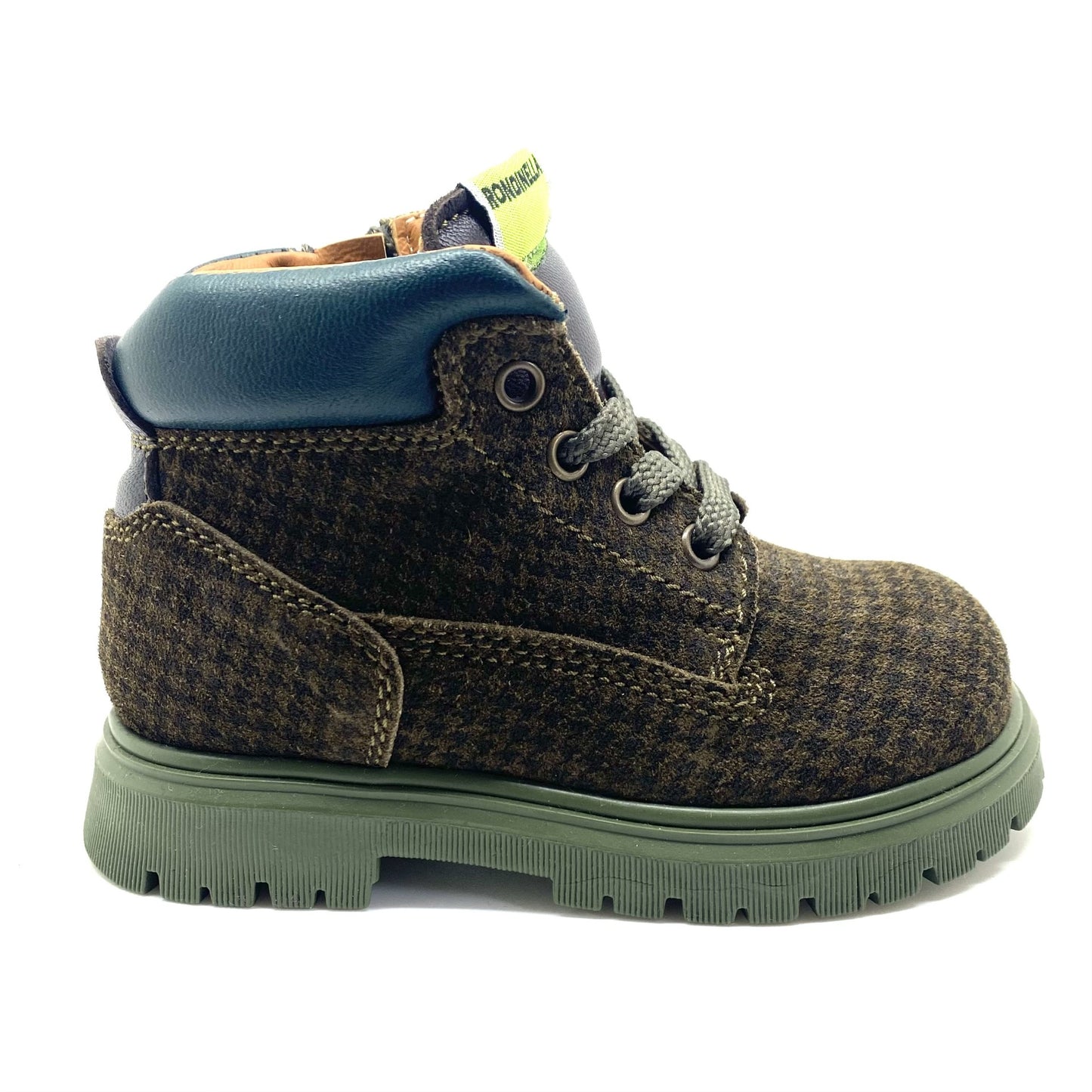 Rondinella bottine bruin met groene zool