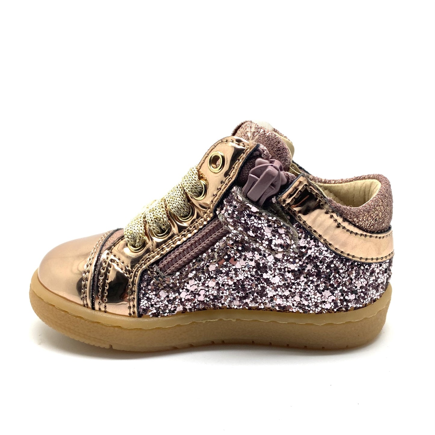 Lunella glitter sneaker met tip in metallic
