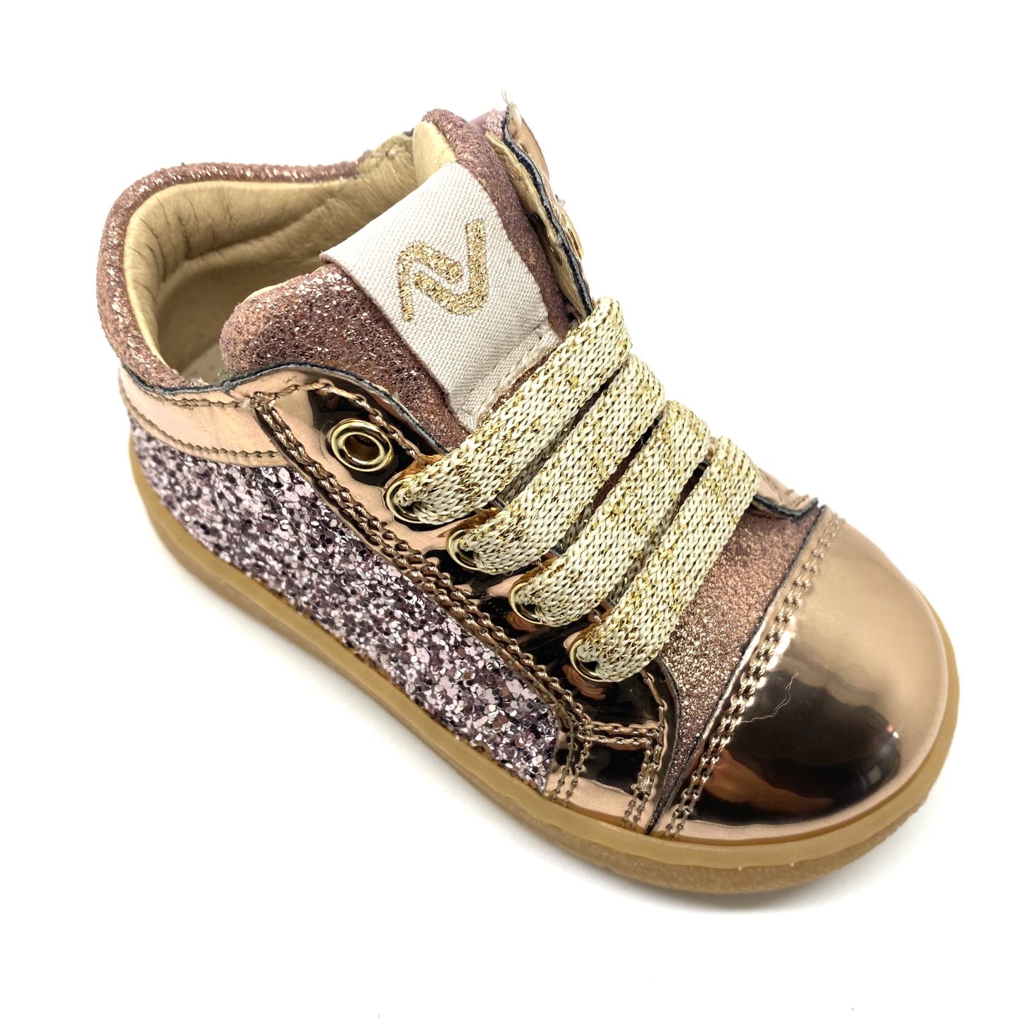 Lunella glitter sneaker met tip in metallic