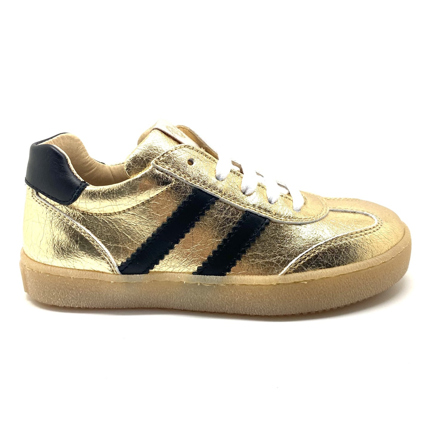 Lunella lage gouden sneaker met zwarte strepen