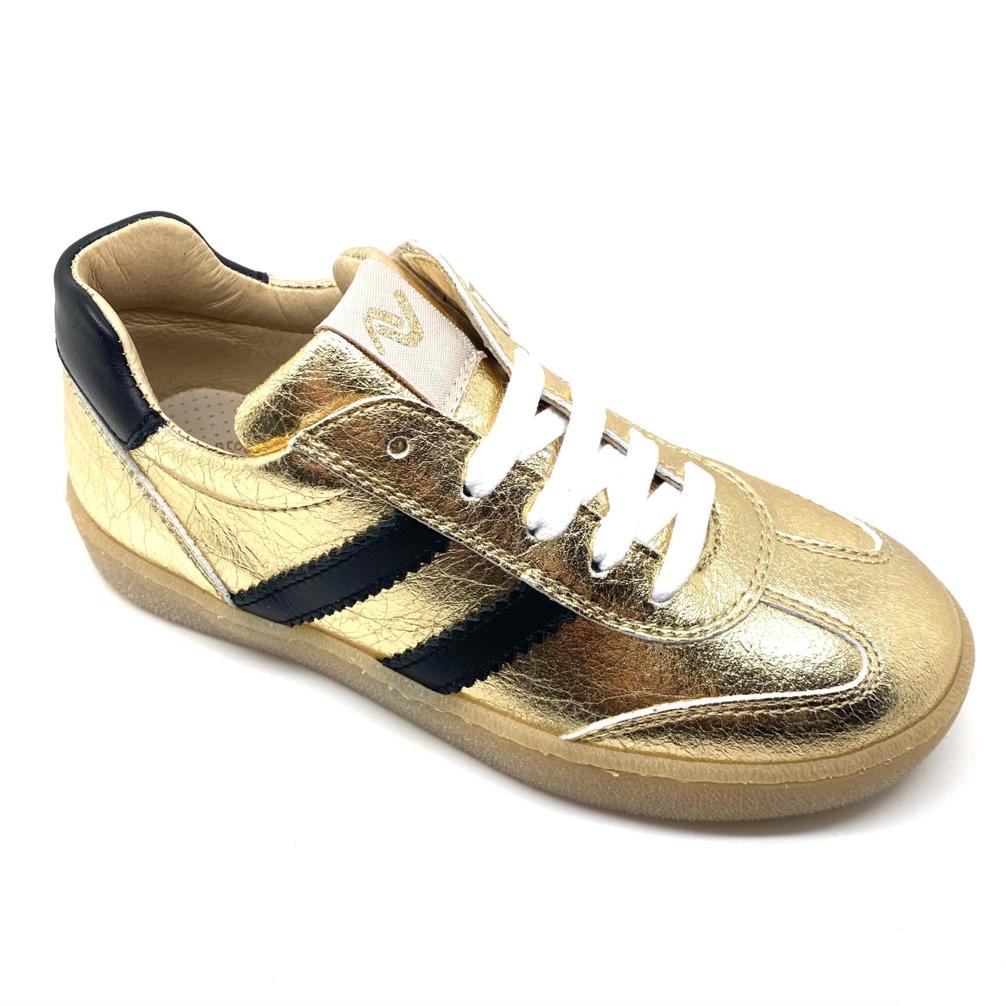 Lunella lage gouden sneaker met zwarte strepen