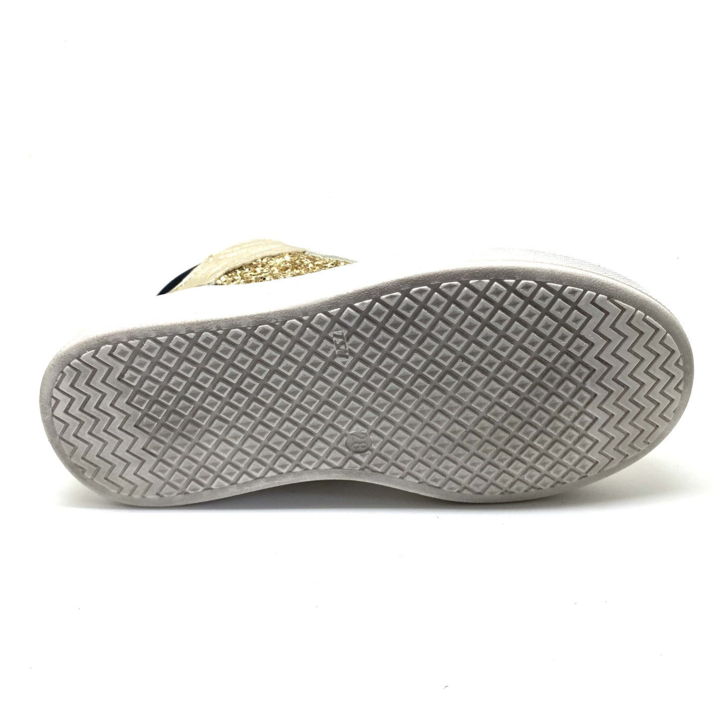 Lunella gouden glitter sneaker met leopard print.
