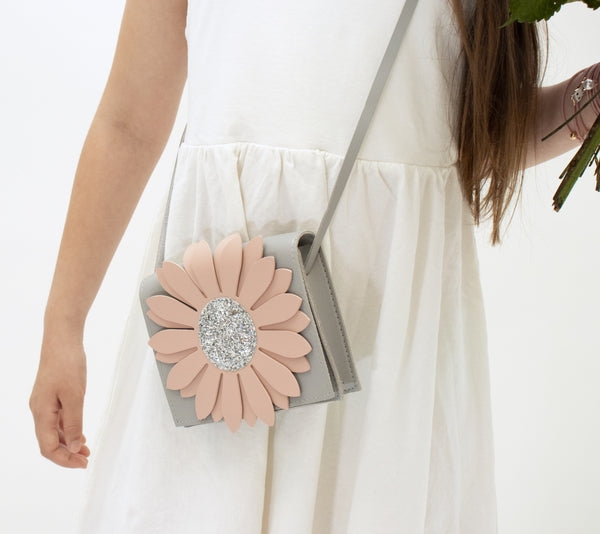 Yuko.B handtasje grijs met bloem roos