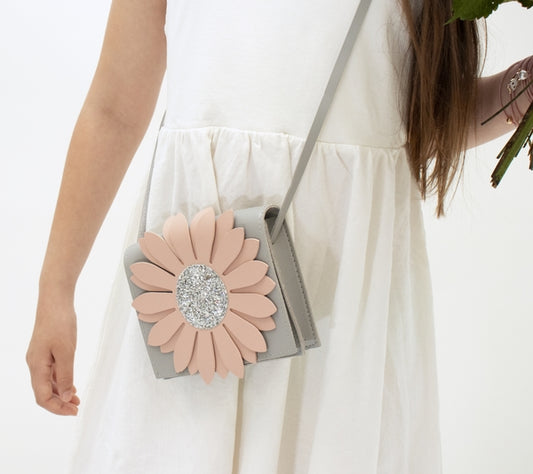 Yuko.B handtasje grijs met bloem roos