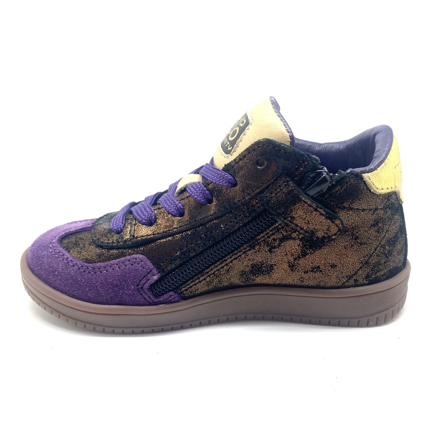 Hip half hoge sneaker met paars en bronze