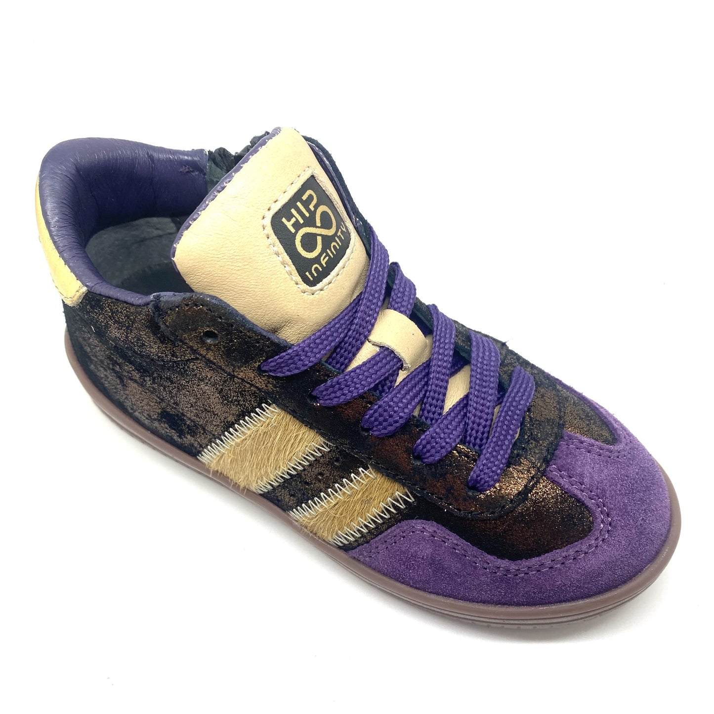 Hip half hoge sneaker met paars en bronze