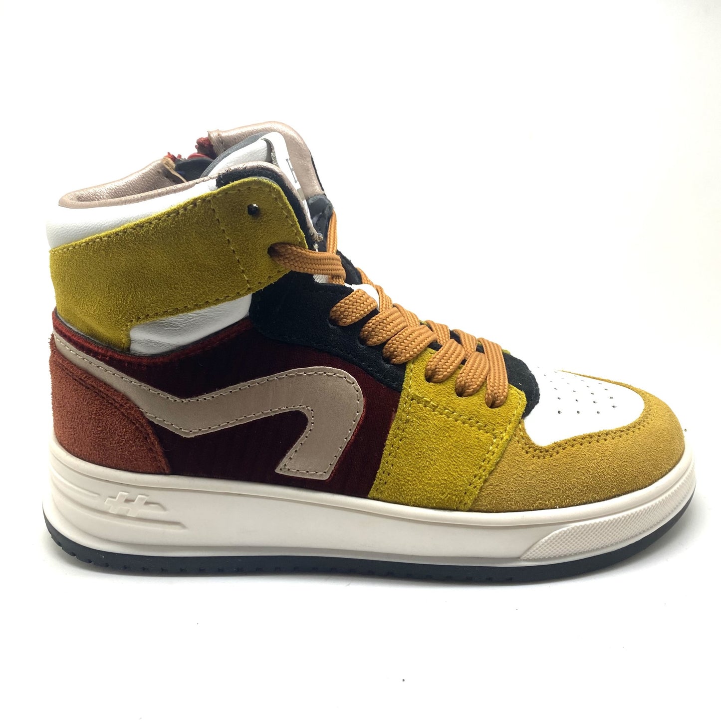 Hip hoge sneaker bordeaux oker en zwart