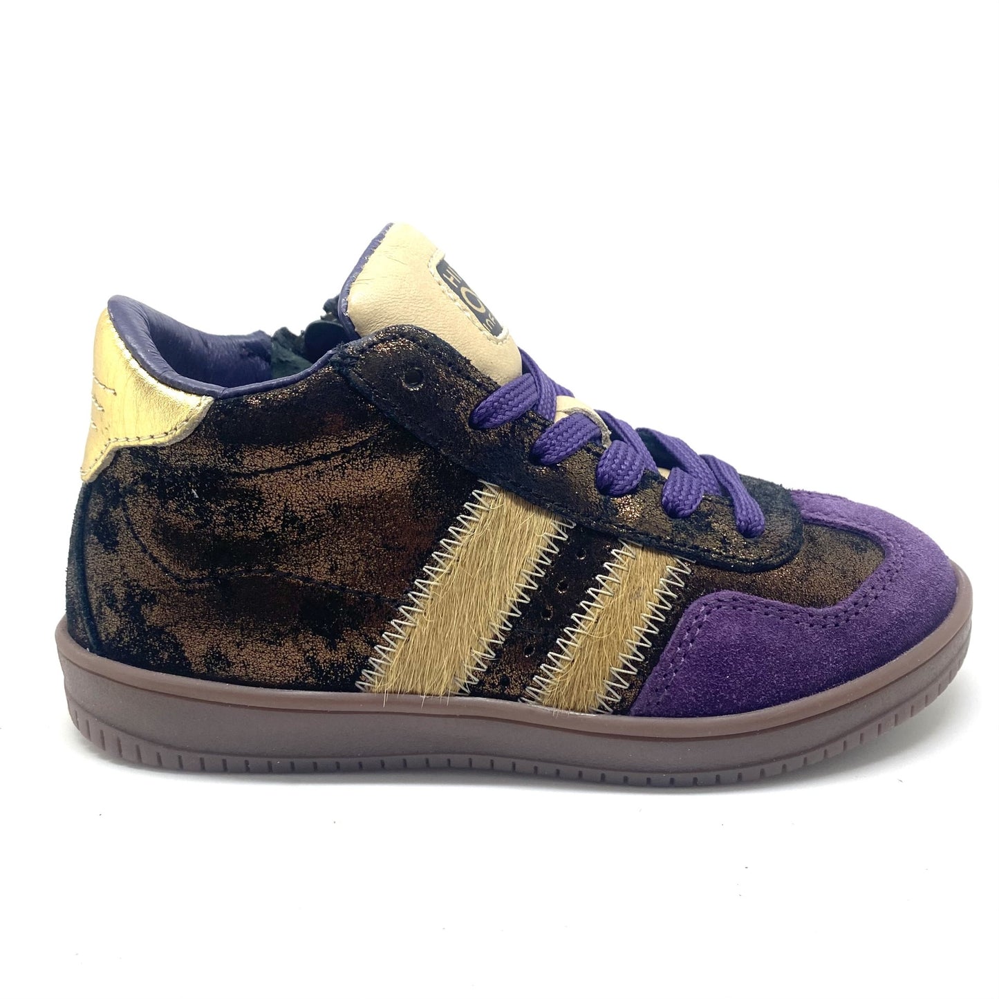 Hip half hoge sneaker met paars en bronze