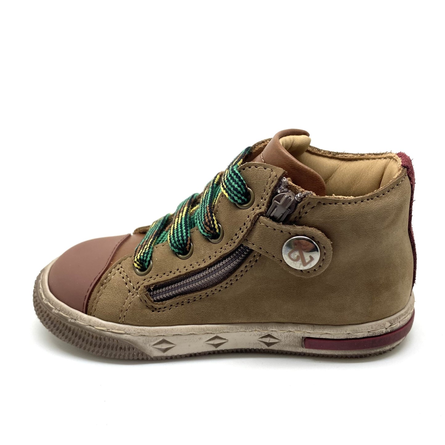 Zecchino D'oro bruine sneaker met groene veter en ster