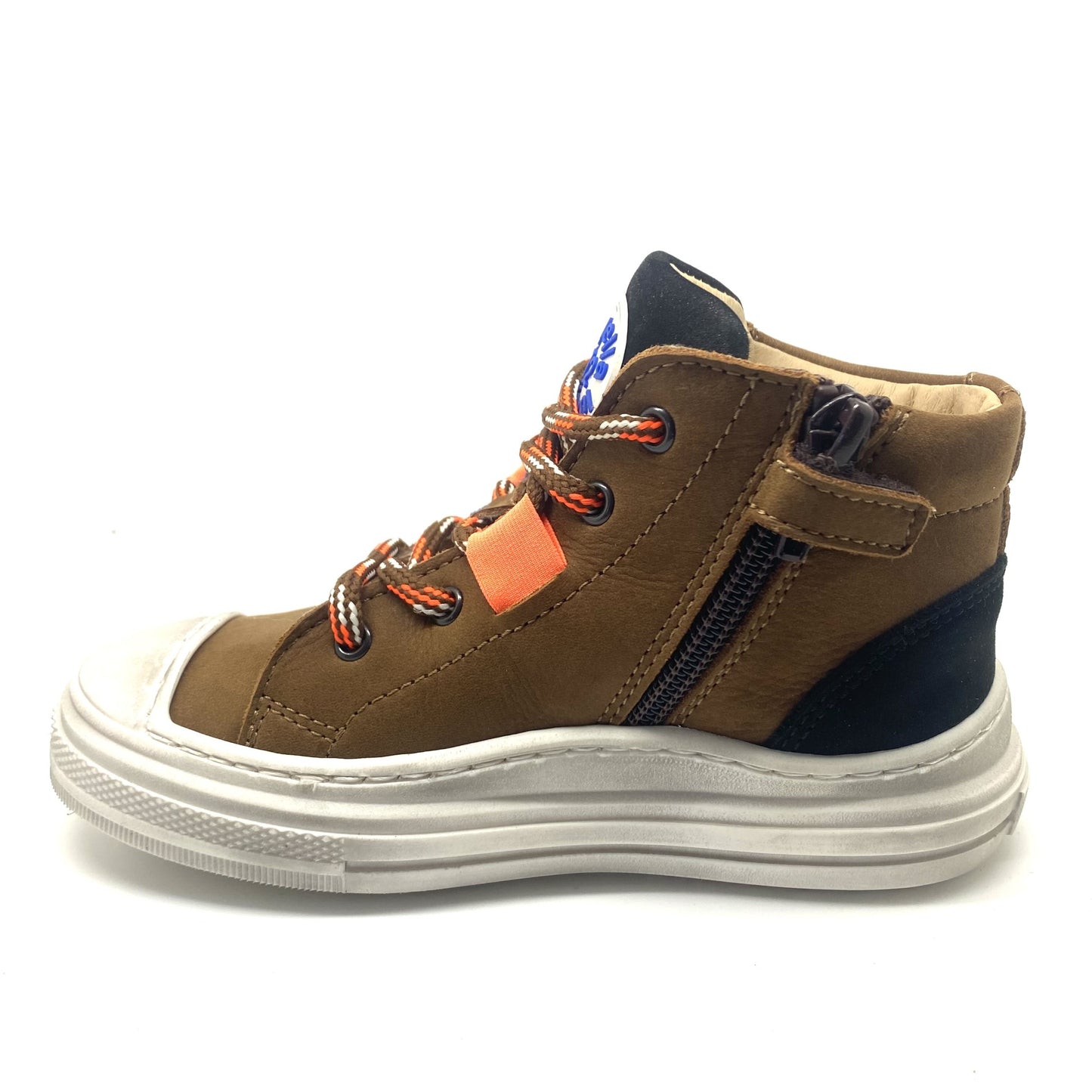 Lunella hoge sneaker cognac blauw fluo oranje en rubberen tip