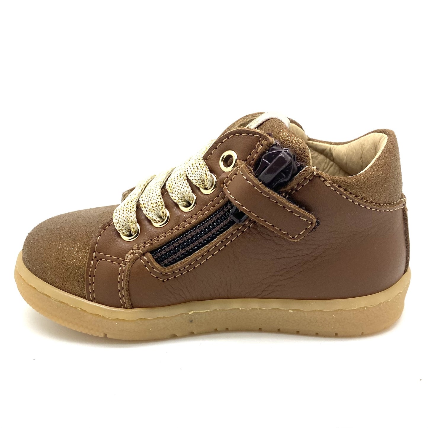 Lunella cognac schoen met glitter hart