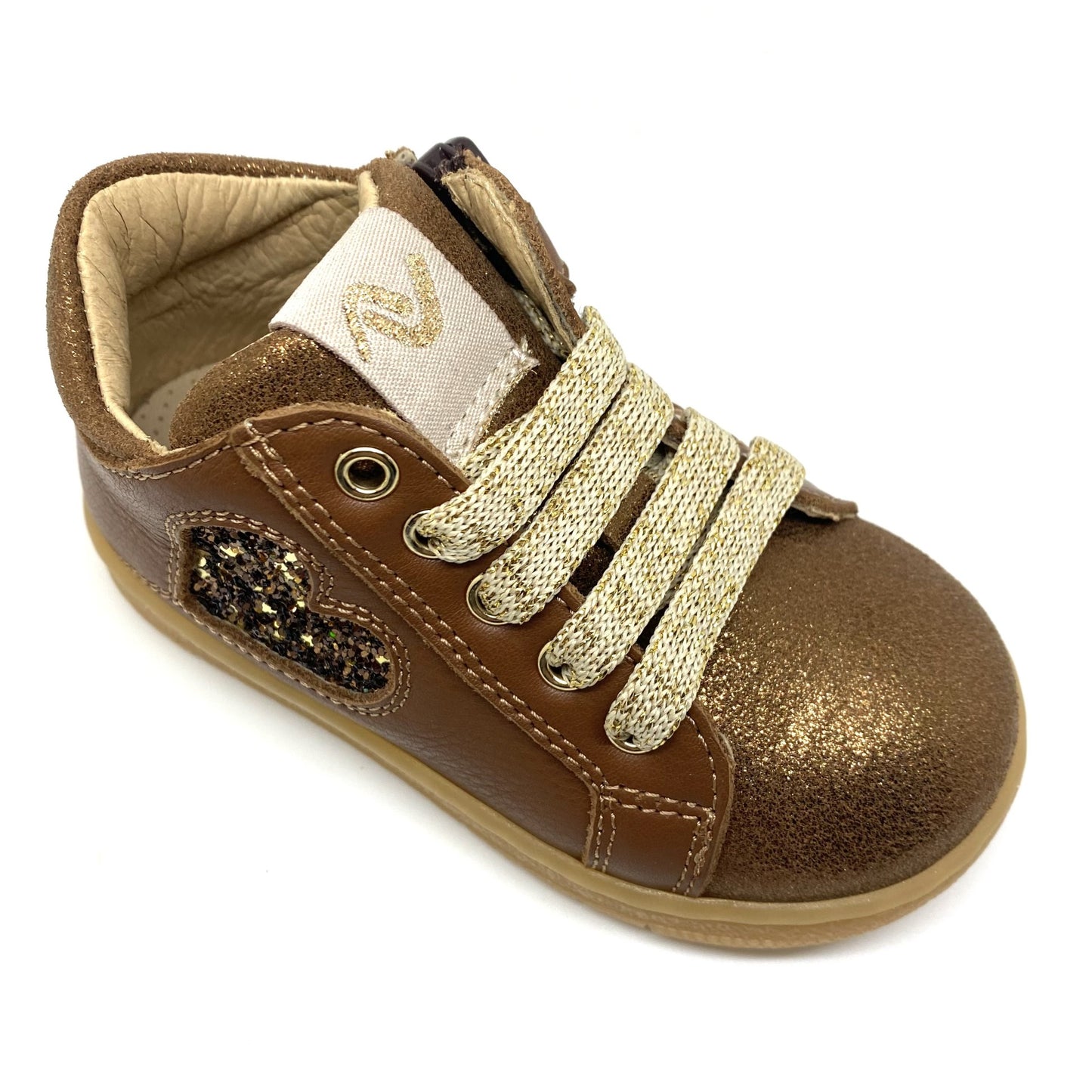 Lunella cognac schoen met glitter hart