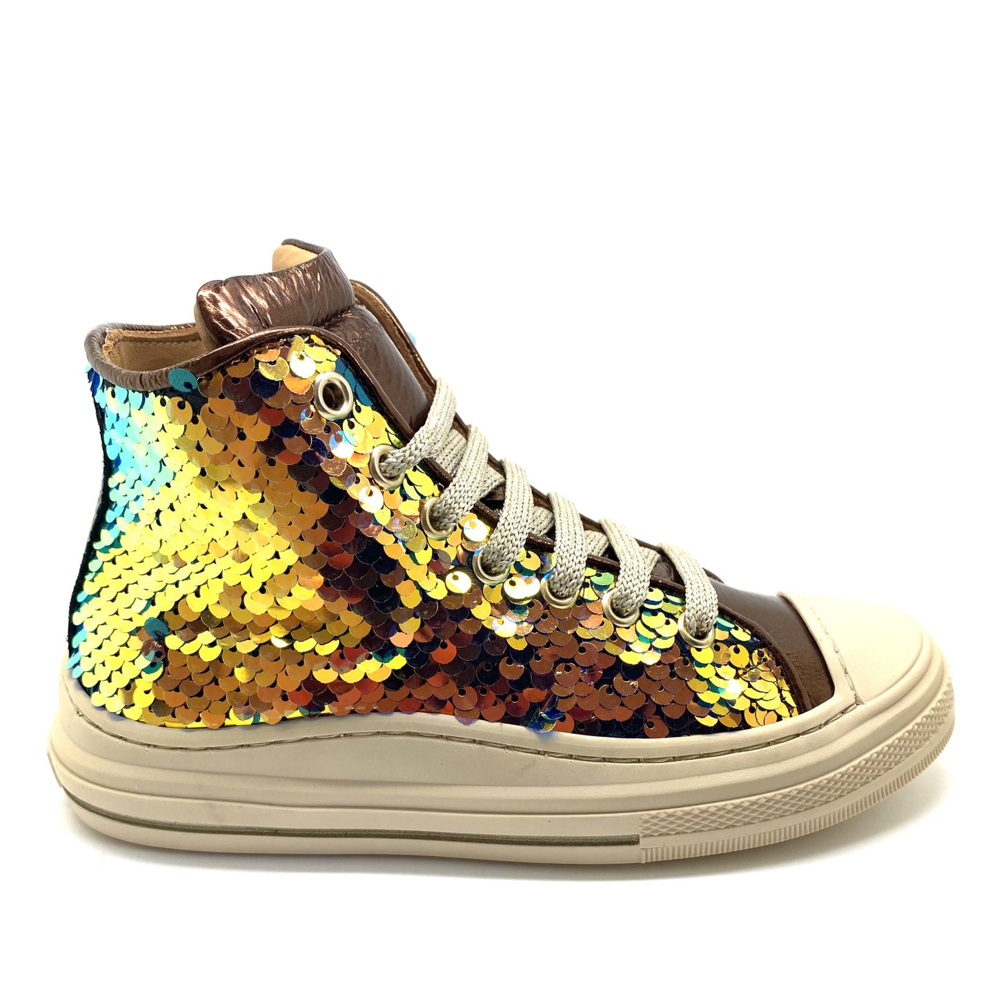 Zecchino D'oro sneaker met pailletten goud en blauw