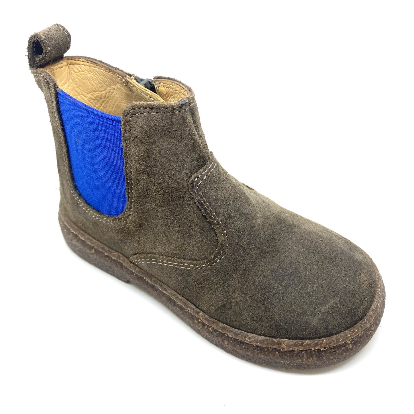 Pom D'Api enkellaars taupe met blauwe rek zijkant