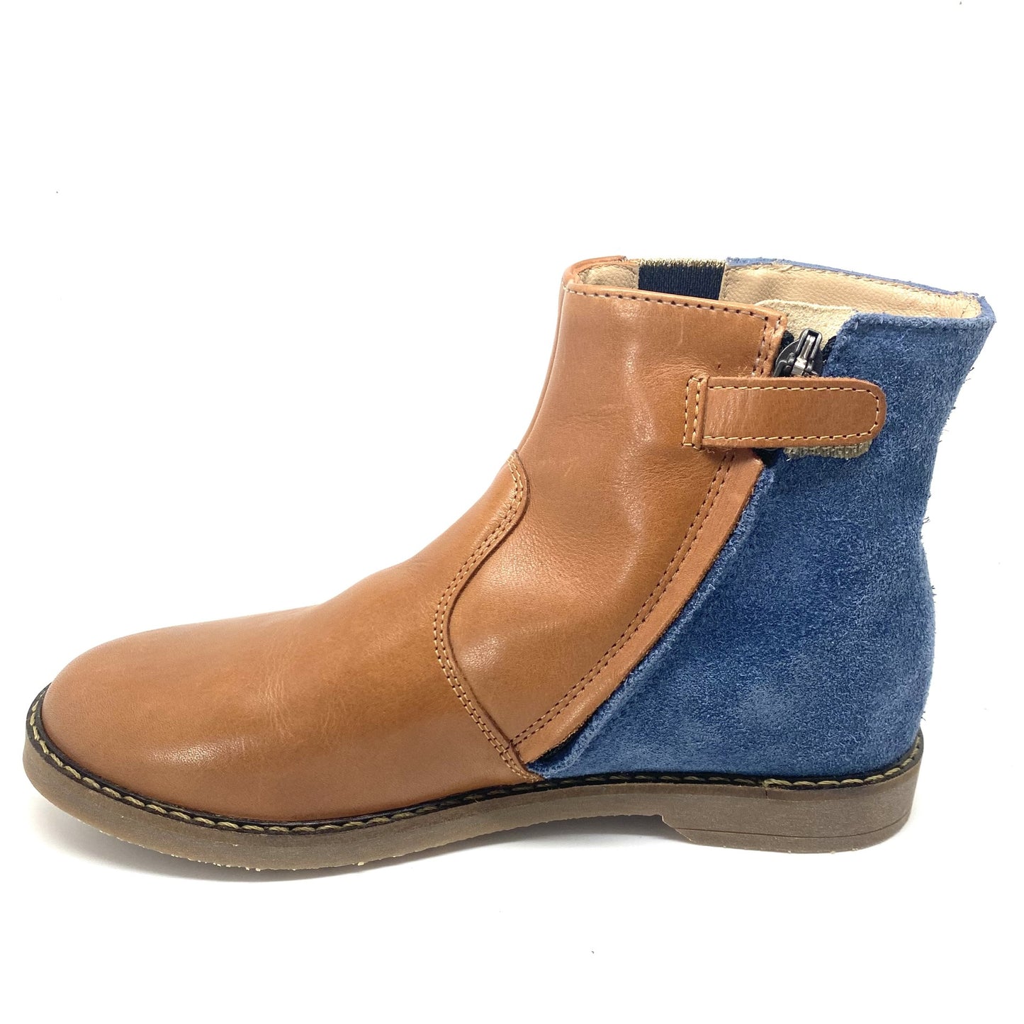 Pom D'api laarsje cognac met blauw en glitter goud