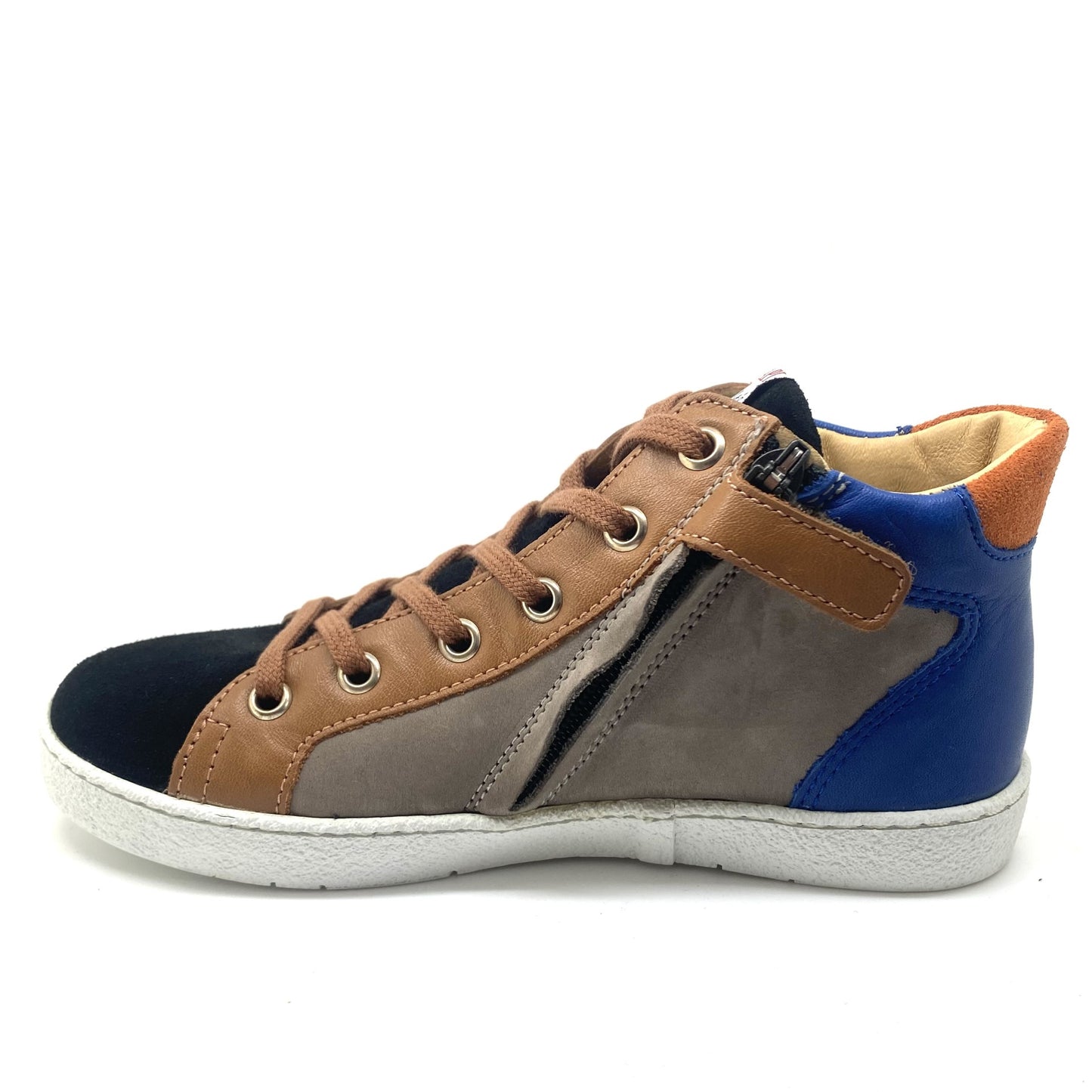 Pom D'api sneaker grijs bruin blauw en zwart met veter en rits