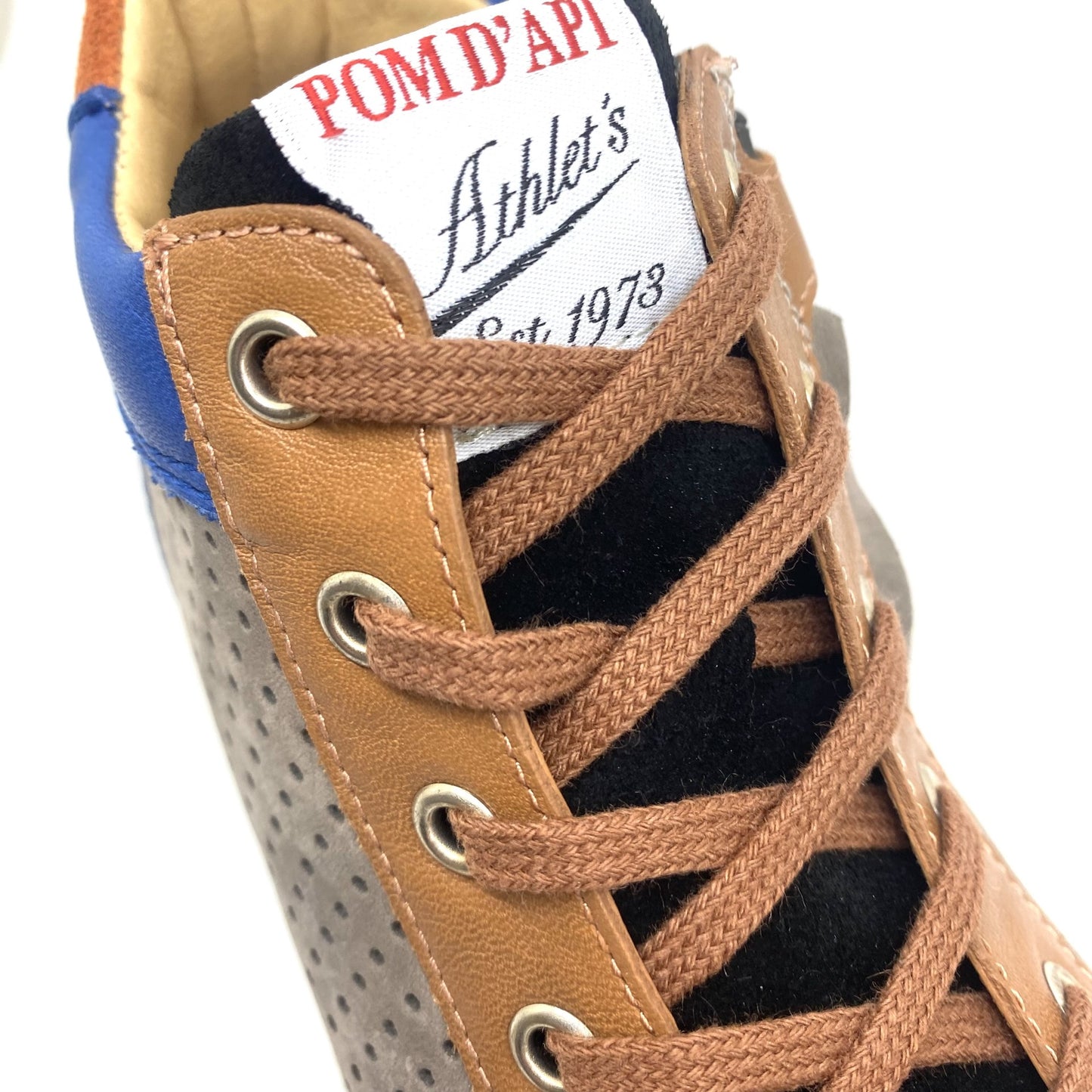 Pom D'api sneaker grijs bruin blauw en zwart met veter en rits
