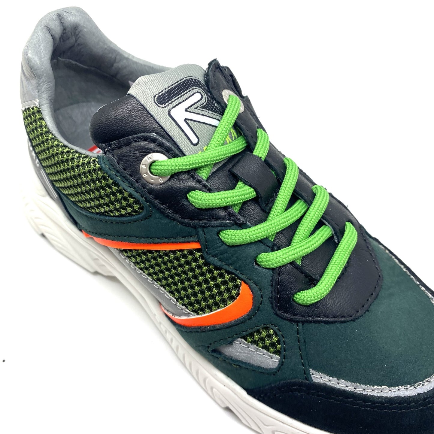 Red Rag groene runner met fluo oranje accent