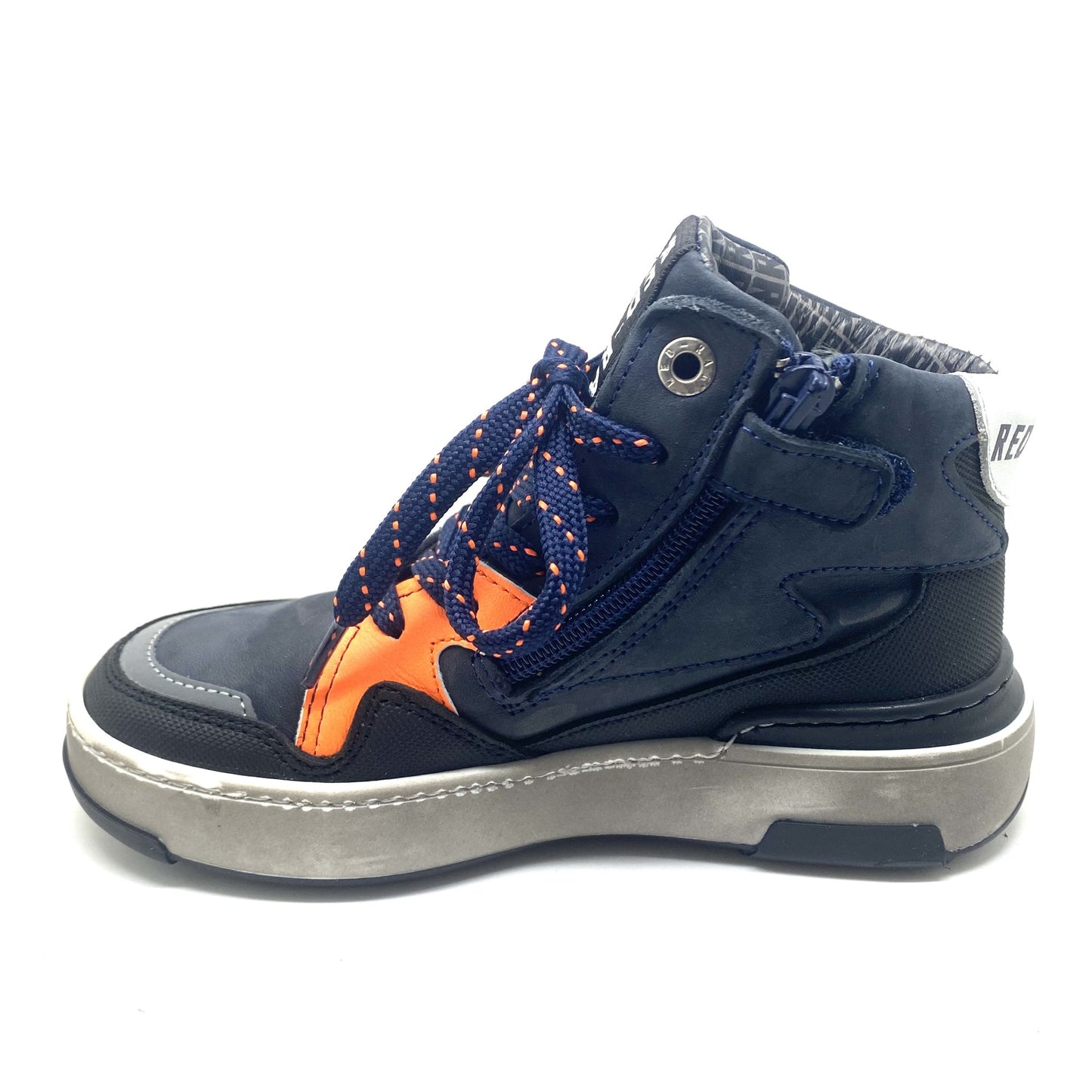 Red Rag blauwe sneaker met fluo oranje