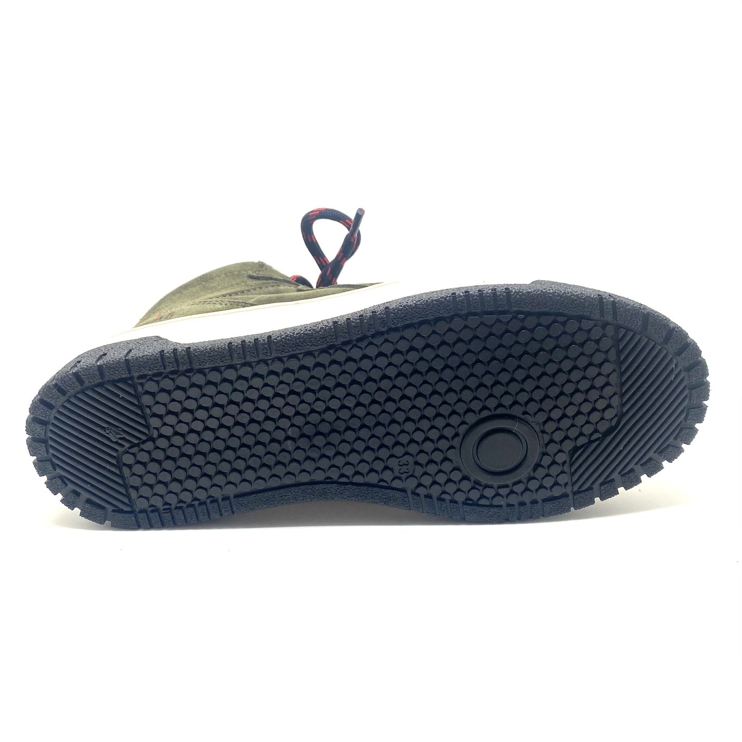Red rag kaki sneaker met blauw rode veter