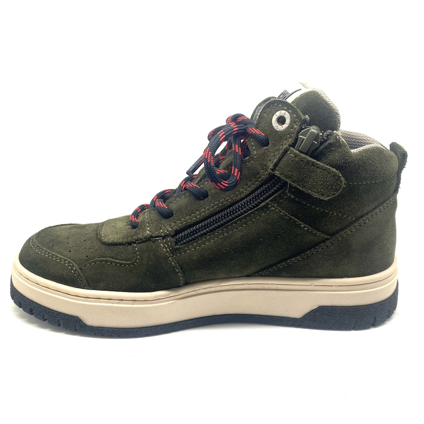 Red rag kaki sneaker met blauw rode veter