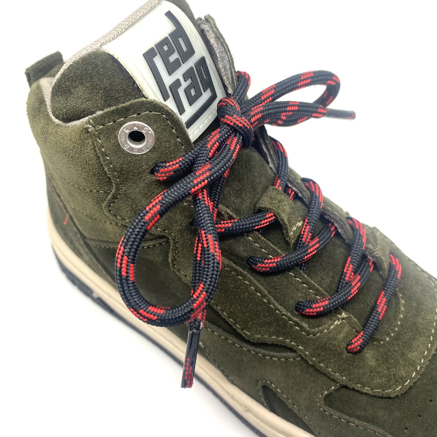Red rag kaki sneaker met blauw rode veter