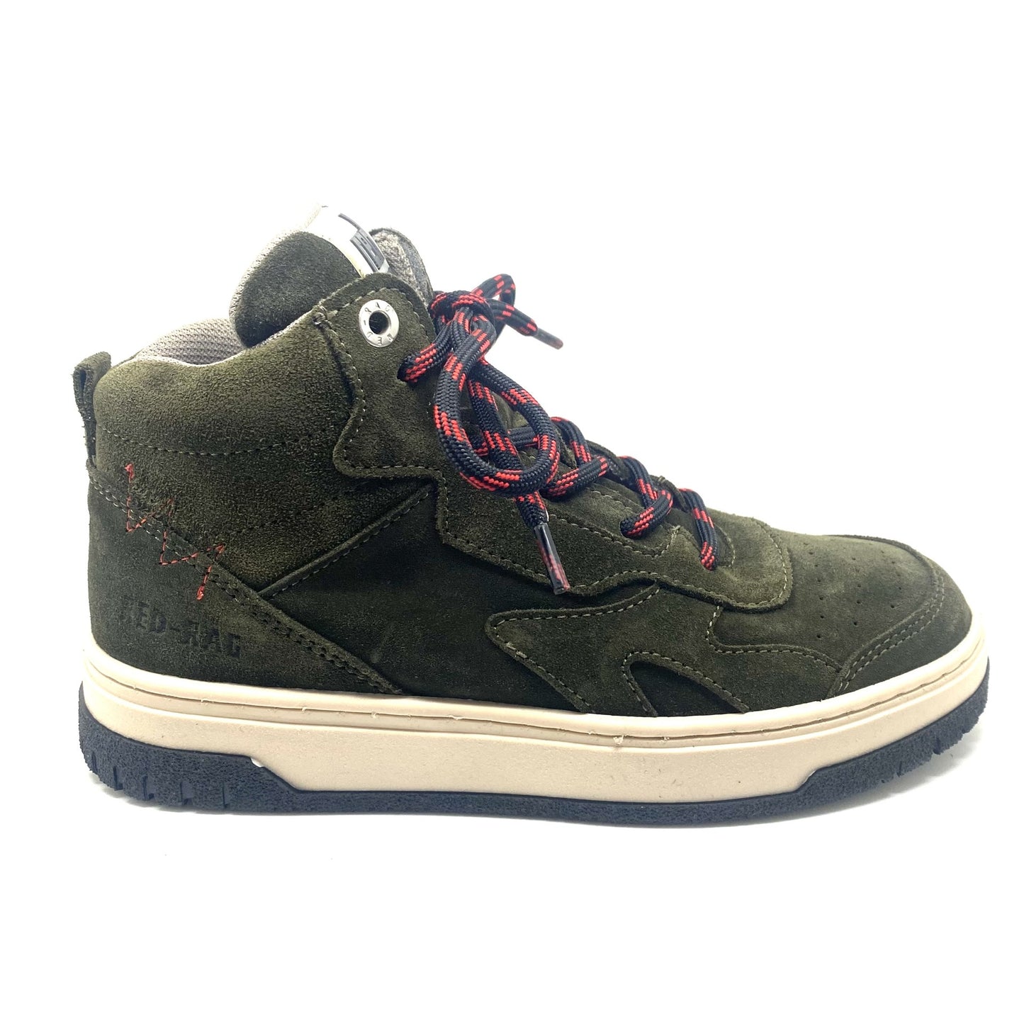 Red rag kaki sneaker met blauw rode veter