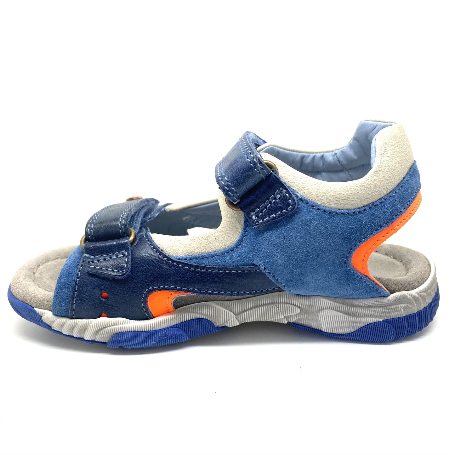 Stones and Bones sandaal KALTO blauw met oranje accenten.