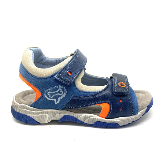 Stones and Bones sandaal KALTO blauw met oranje accenten.
