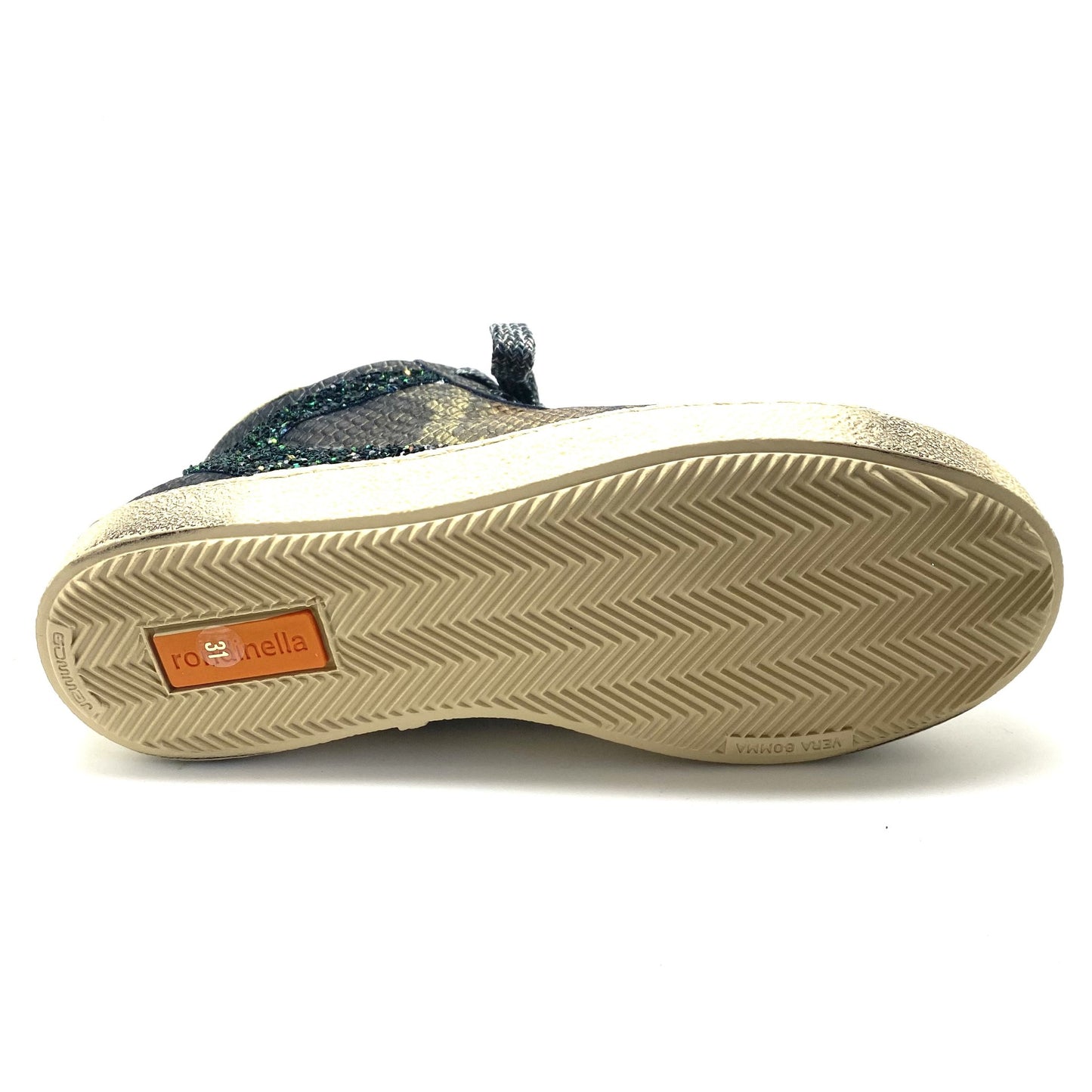 Rondinella sneaker met slangenprint en glitter aan de zijkant
