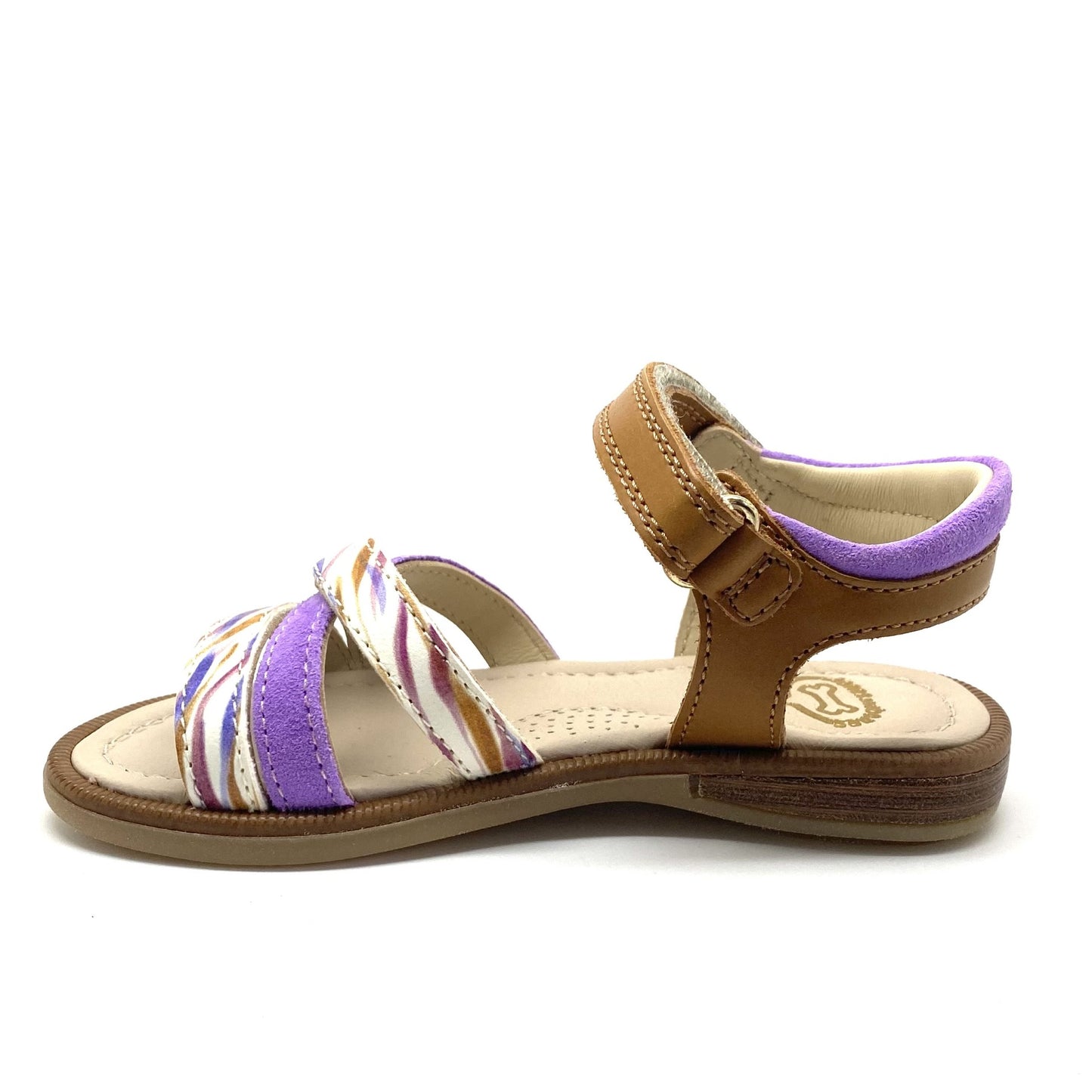 Stones and Bones sandaal cognac en paars