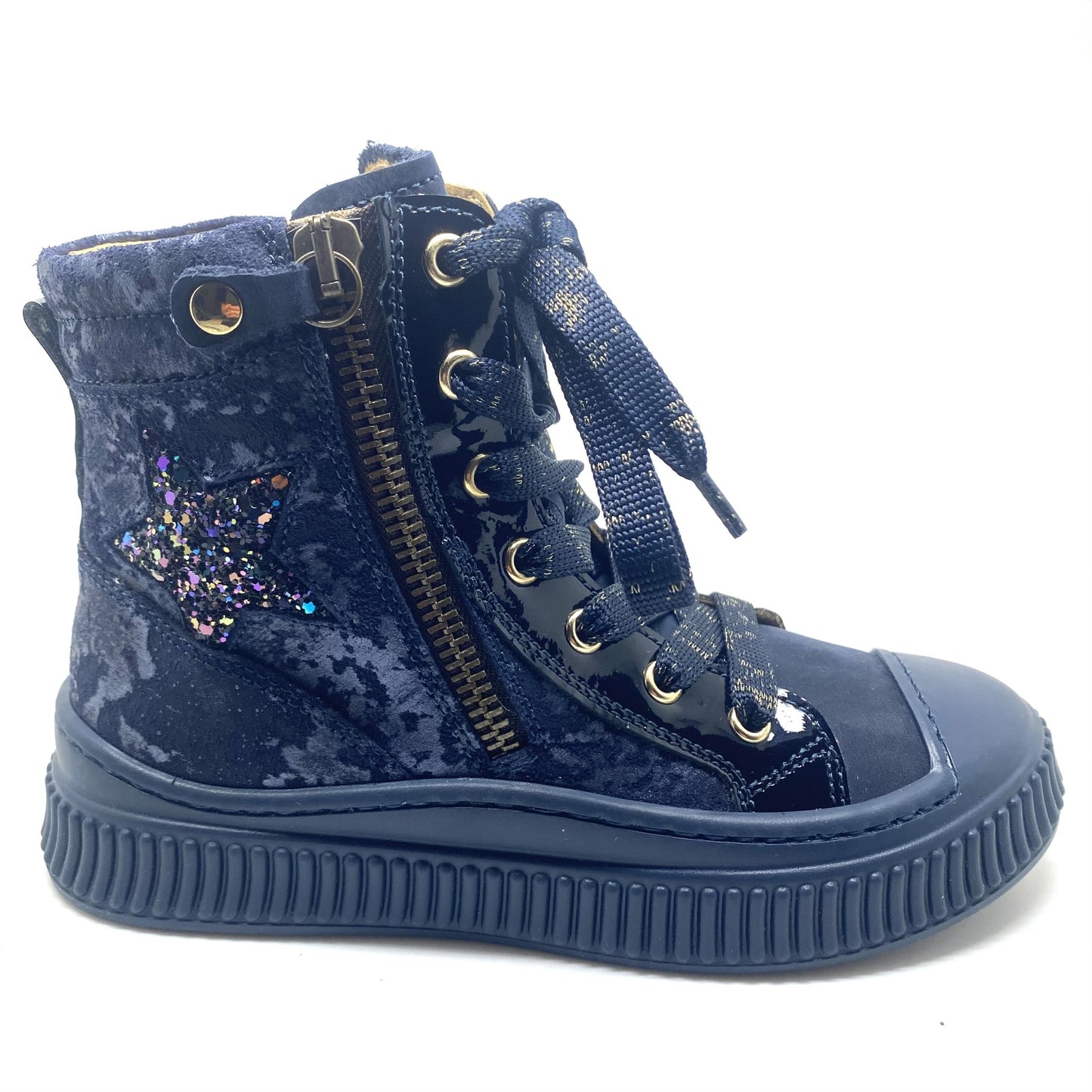 Stones and Bones hoge blauwe sneaker met rubberen tip