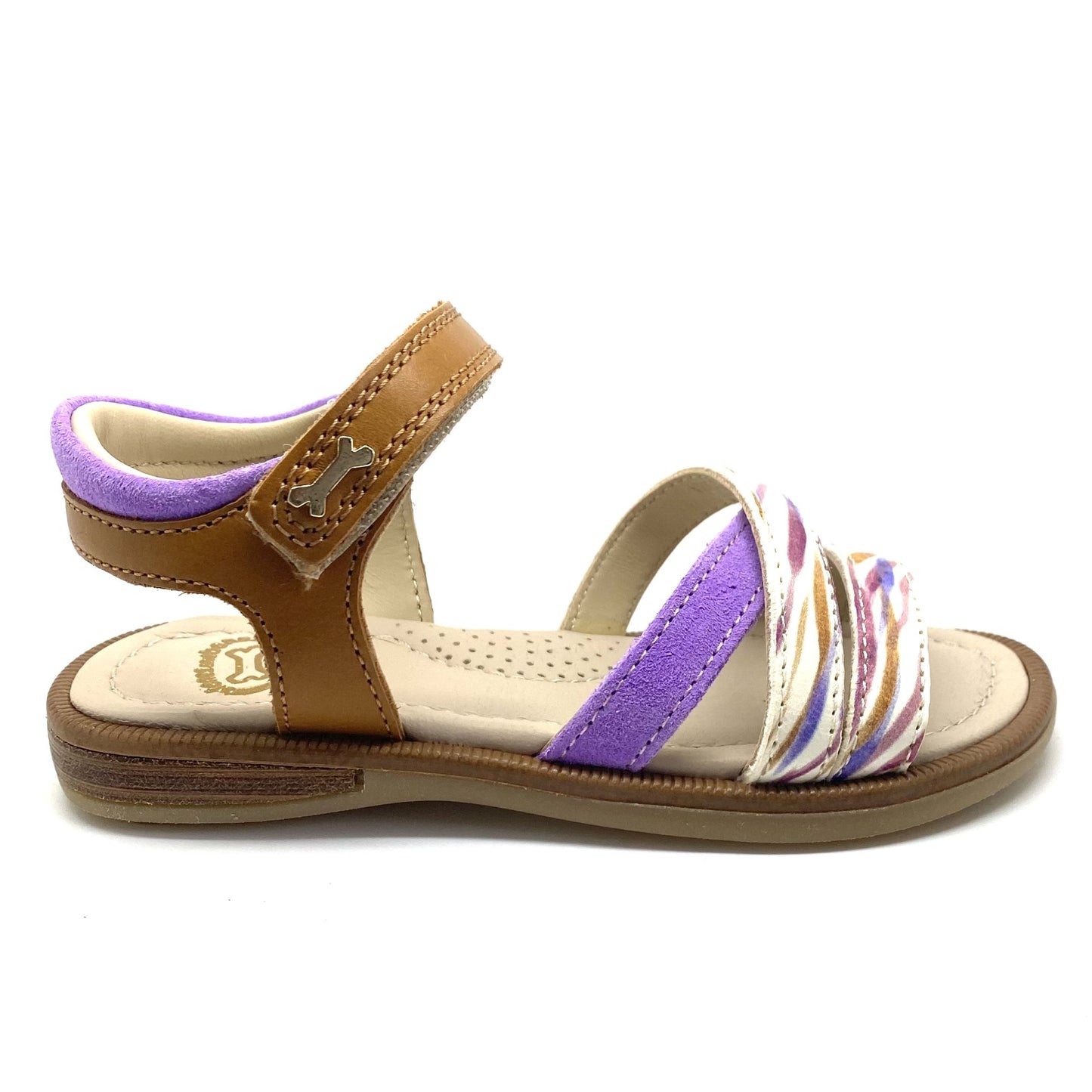 Stones and Bones sandaal cognac en paars