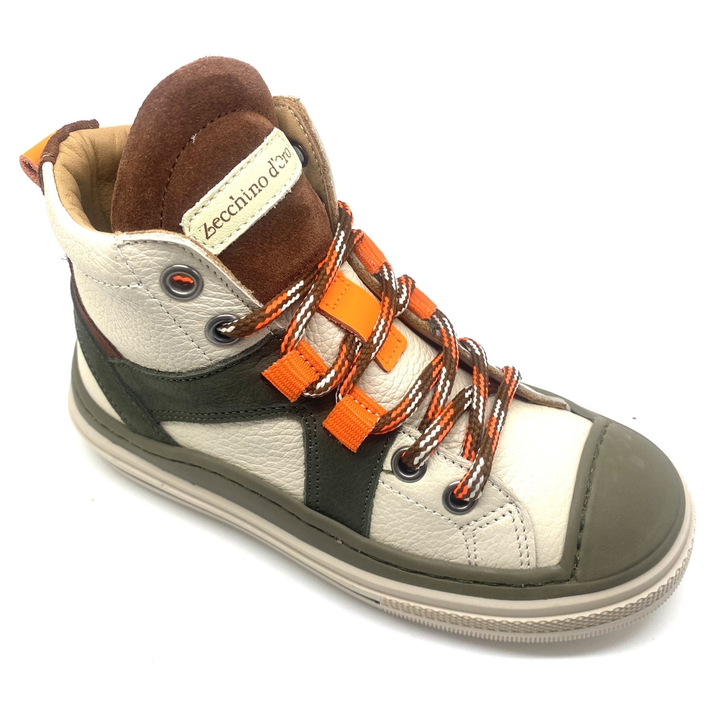 Zecchino D'oro sneaker hoog kaki en fluo oranje