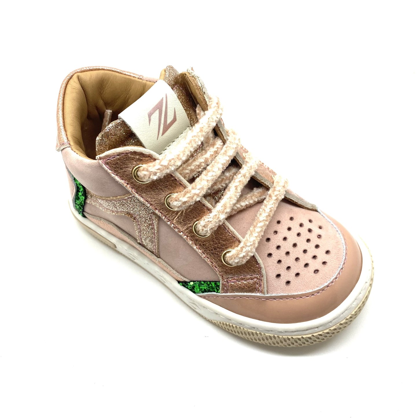 Zecchino D'oro roos sneakertje met groene glitter