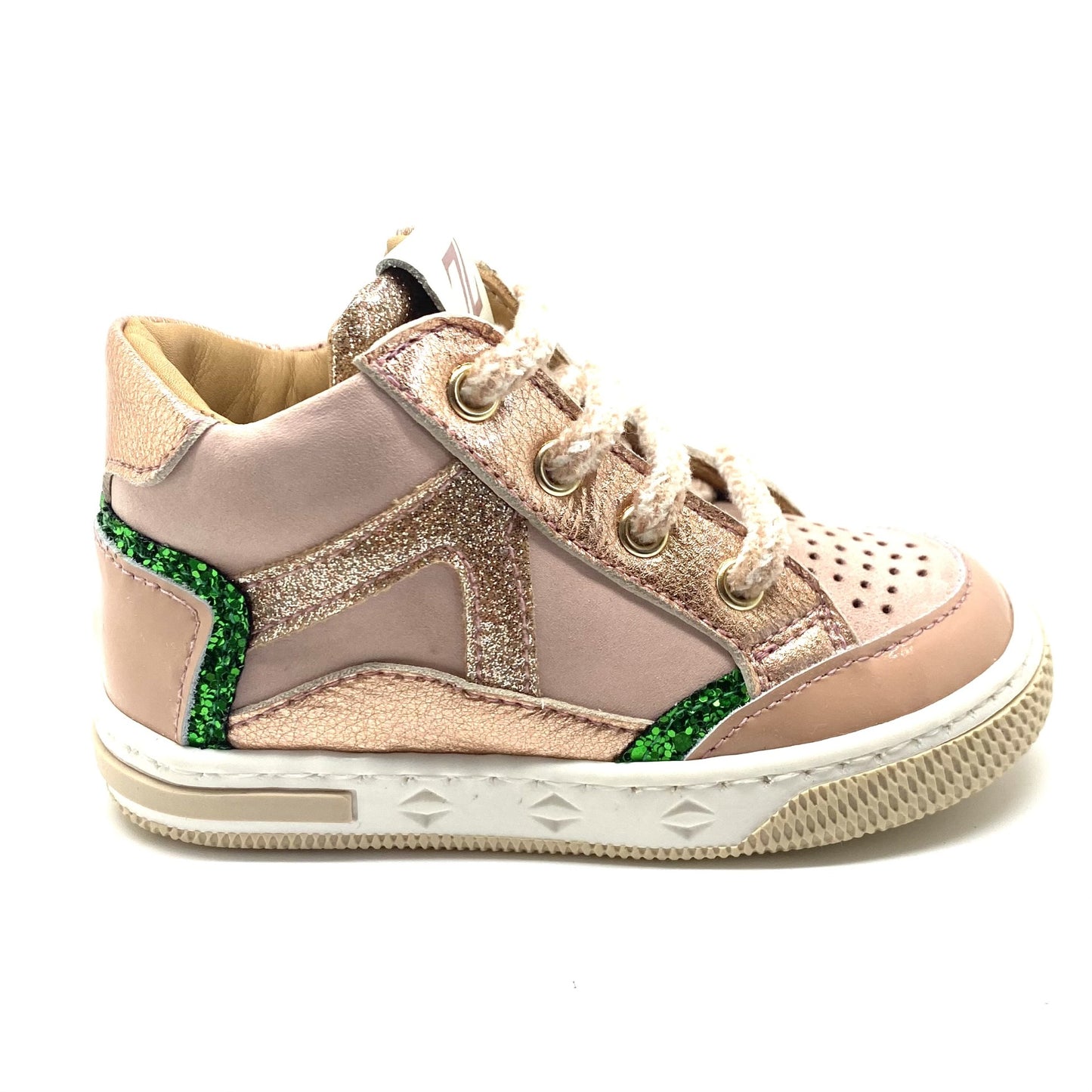 Zecchino D'oro roos sneakertje met groene glitter