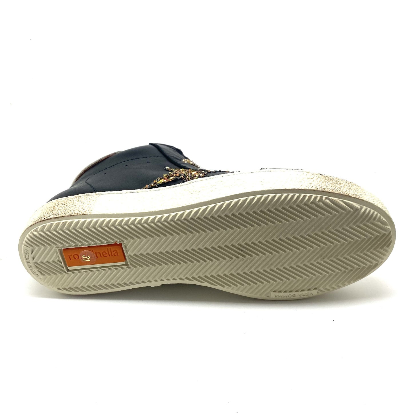 Rondinella hoge sneaker zwart en wit en met een glitter ster