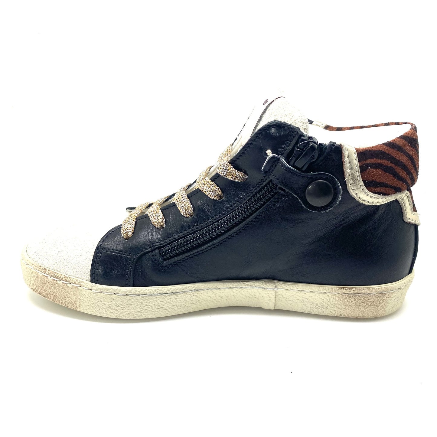 Rondinella hoge sneaker zwart en wit en met een glitter ster