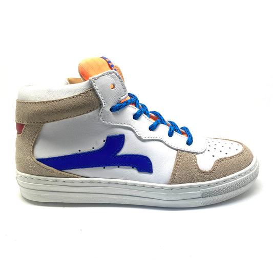 Rondinella hoge sneaker wit met blauw en oranje.