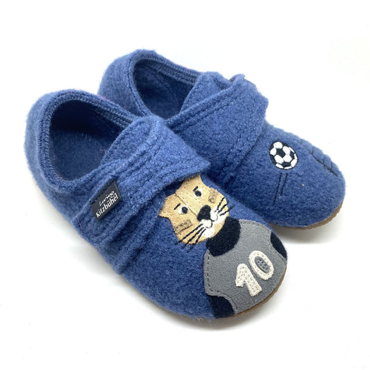 Kitzbühel pantoffel blauw met kat en voetbal