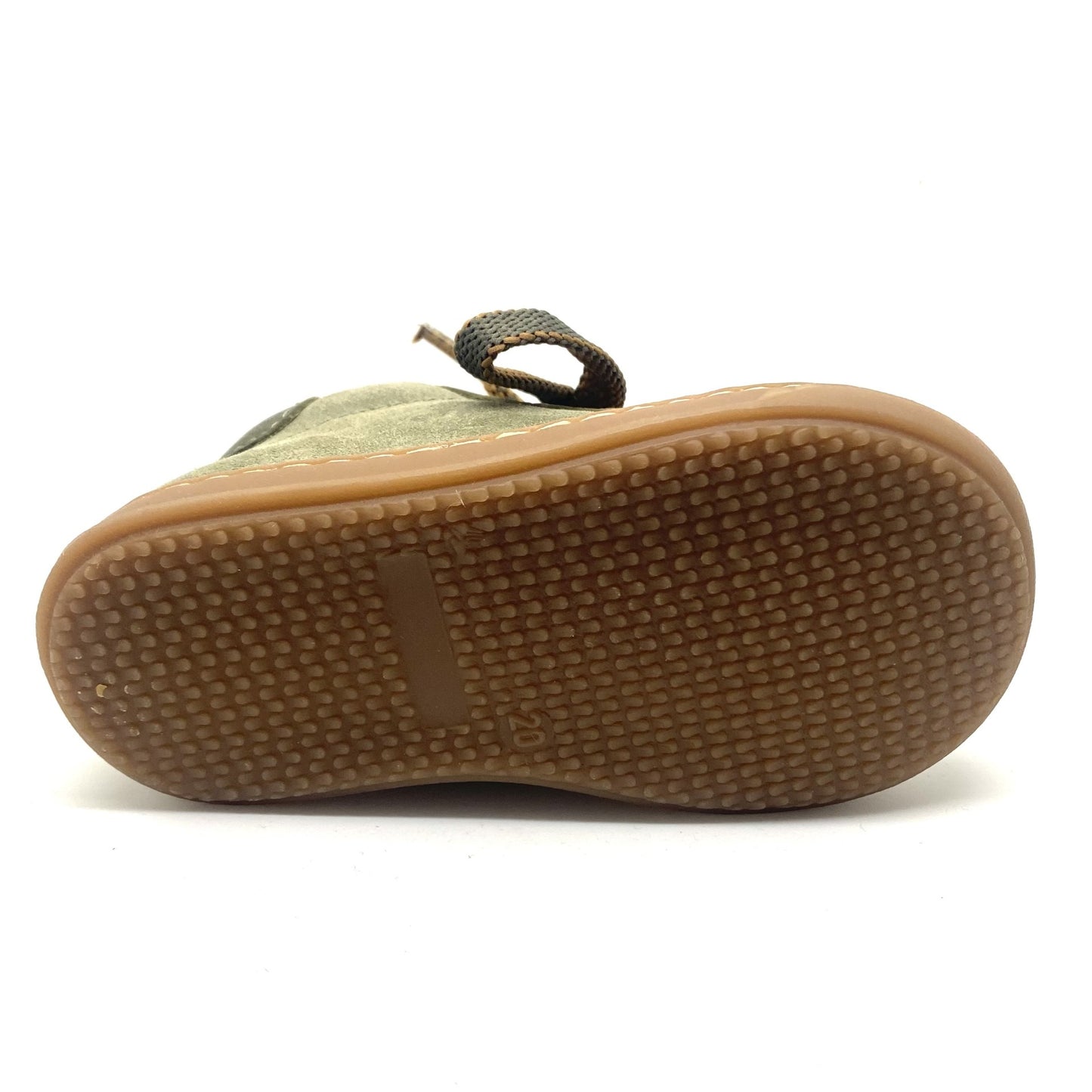 Beberlis kaki schoentje met veters, rits en rubber tipje