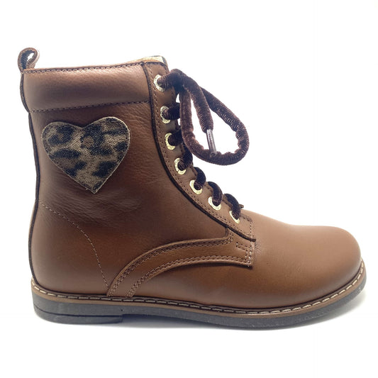 Lunella veter bottine cognac met hart zijkant